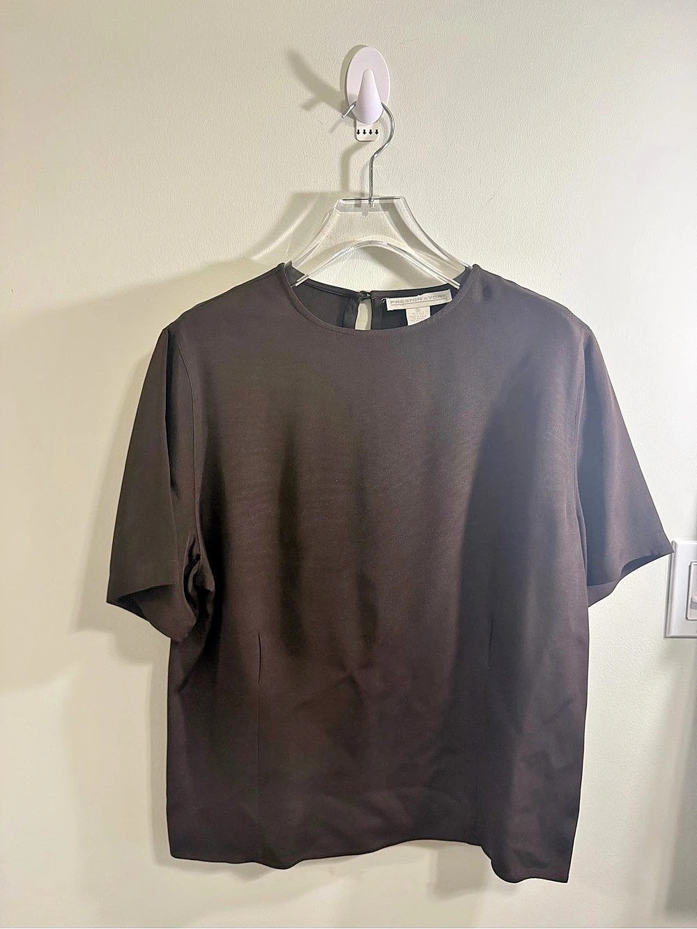 Preston & York 100% Silk Short Sleeve Blouse Brown M - Picture 1 of 6